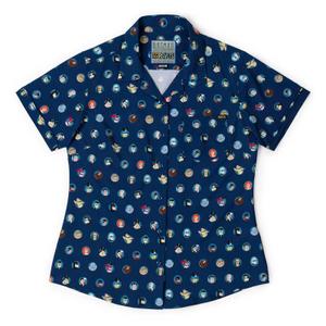 RSVLTS Villains & Vigilantes Women's KUNUFLEX Short Sleeve Shirt in Blue — front view