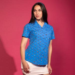 RSVLTS I AM MOJO JOJO Women's KUNUFLEX Short Sleeve Shirt in Blue — front view