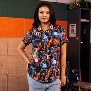 RSVLTS The Art of Four Women's KUNUFLEX Short Sleeve Shirt in Black — front view