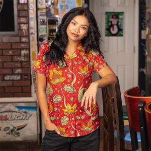 RSVLTS Baba O’Redly Women's KUNUFLEX Short Sleeve Shirt in Orange — front view