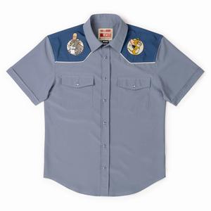 RSVLTS Game of Cat and Mouse Roper Short Sleeve Shirt in Blue — front view