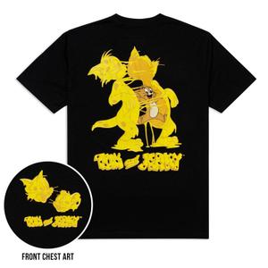 RSVLTS Cheesy Troublemakers Crewneck Tee in Black — front view