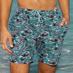 RSVLTS Fishies Stretch Seersucker Hybrid Shorts in Green — front view