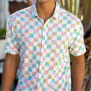 RSVLTS Late Checkout Bamboo Short Sleeve Shirt in Multicolor — front view