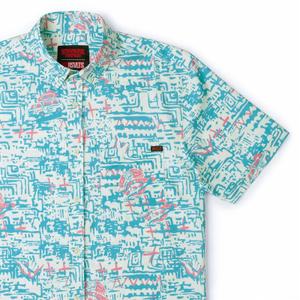 RSVLTS Surfer Boy Pizza KUNUFLEX Short Sleeve Shirt in Blue — front view