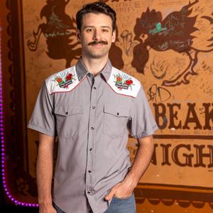 RSVLTS Love, Peace & Taco Grease Roper Short Sleeve Shirt in Gray — front view