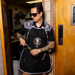 RSVLTS Knuckle Sandwich Ultimate Grilling Apron in Black — front view