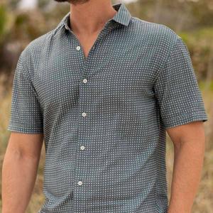 RSVLTS Palm Weave Bamboo Short Sleeve Shirt in Green — front view