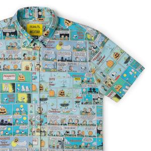 RSVLTS Spooky Strips KUNUFLEX Short Sleeve Shirt in Blue — front view