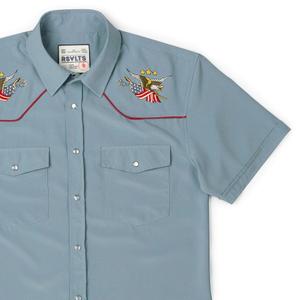 RSVLTS Free Bird Roper Short Sleeve Shirt in Blue — front view