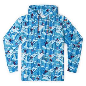 RSVLTS Spider-Man Is Coming To Town Performance Hoodie in Blue — front view