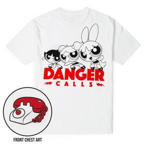 RSVLTS Danger Calls Crewneck Tee in White — front view