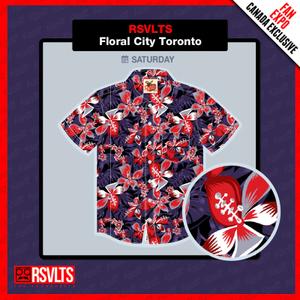 RSVLTS Floral City – Toronto 2024 KUNUFLEX Short Sleeve Shirt in Purple — front view