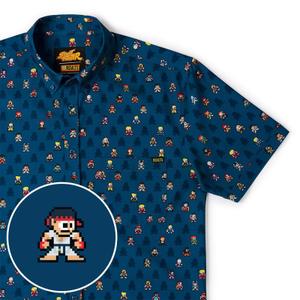 RSVLTS Mega Fighters KUNUFLEX Short Sleeve Shirt in Blue — front view