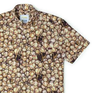 RSVLTS Now We Can Play Forever KUNUFLEX Short Sleeve Shirt in Brown — front view