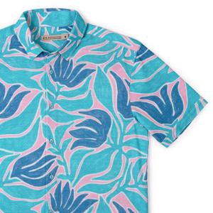 RSVLTS Turq Tropic (Bamboo) KUNUFLEX Short Sleeve Shirt in Blue — front view