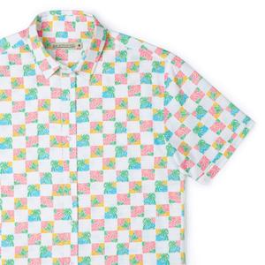 RSVLTS Late Checkout (Bamboo) KUNUFLEX Short Sleeve Shirt in White — front view